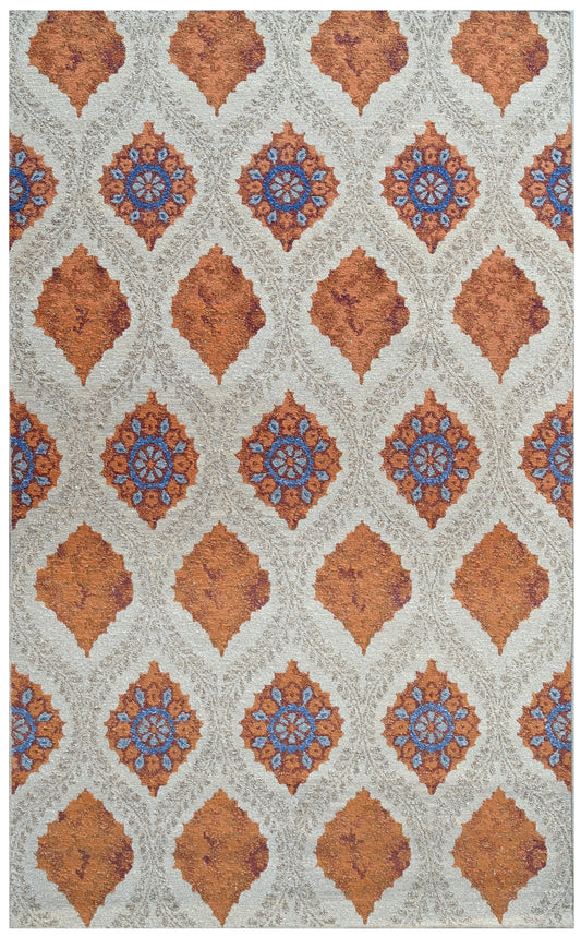 Tan Rust Geometric Lattice Hand Knotted Wool Sumac Rug