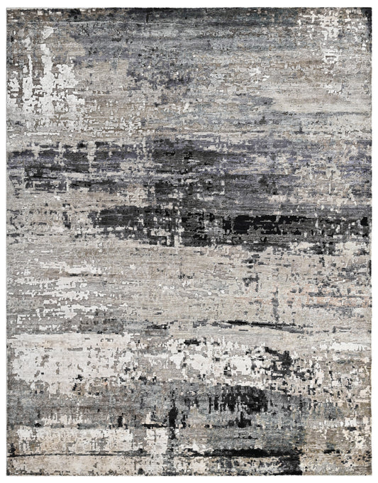 Silver Hand Knotted Abstract Bamboo Silk Area Rug