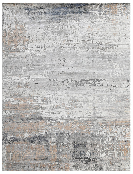 Silver Grey Hand Knotted Abstract Transitional Area Rug
