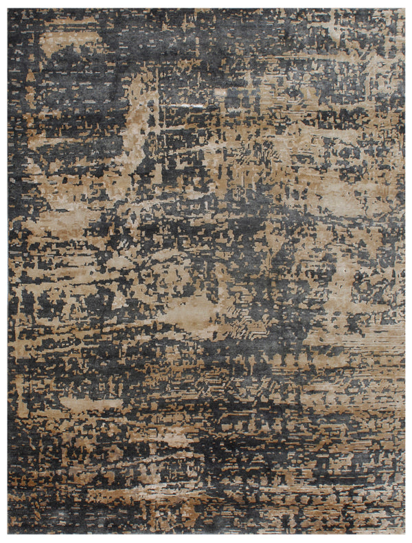 Grey Light Gold Abstract Hand Knotted Rug