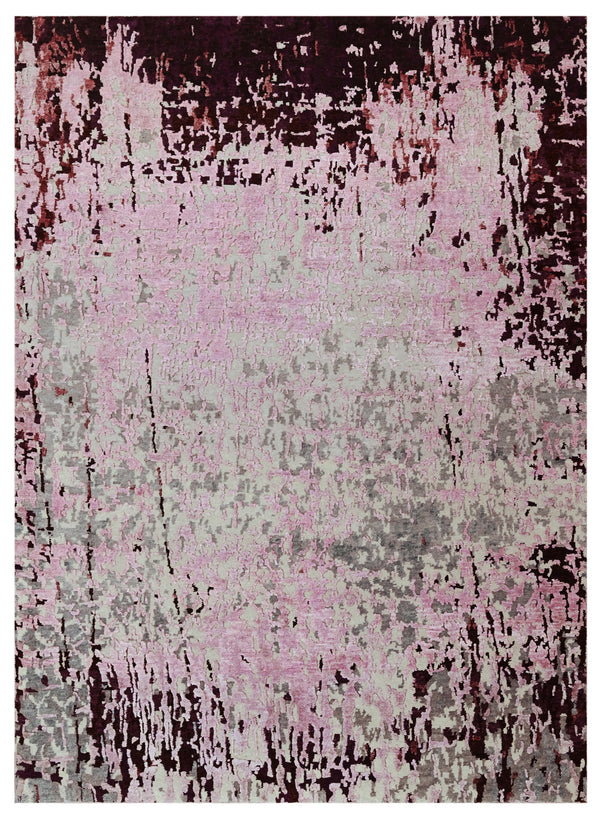 White Lilac Hand Knotted Abstract Expressionist Area Rug