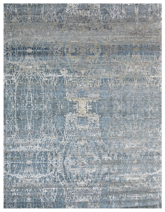 Blue Silver Hand Knotted Wool Area Rug