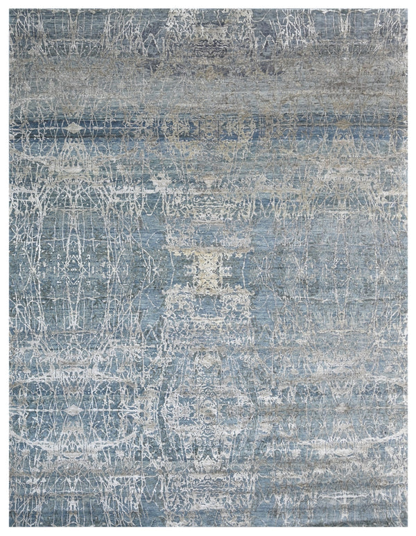 Blue Silver Hand Knotted Wool Area Rug
