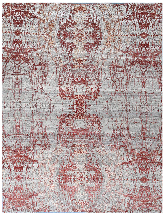 Beige Rust Hand Knotted Abstract Area Rug