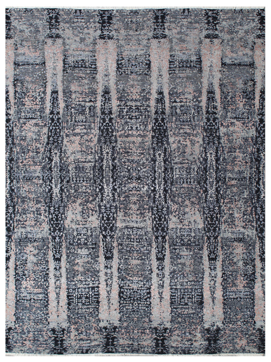 Charcoal Pink Hand Knotted Abstract Area Rug