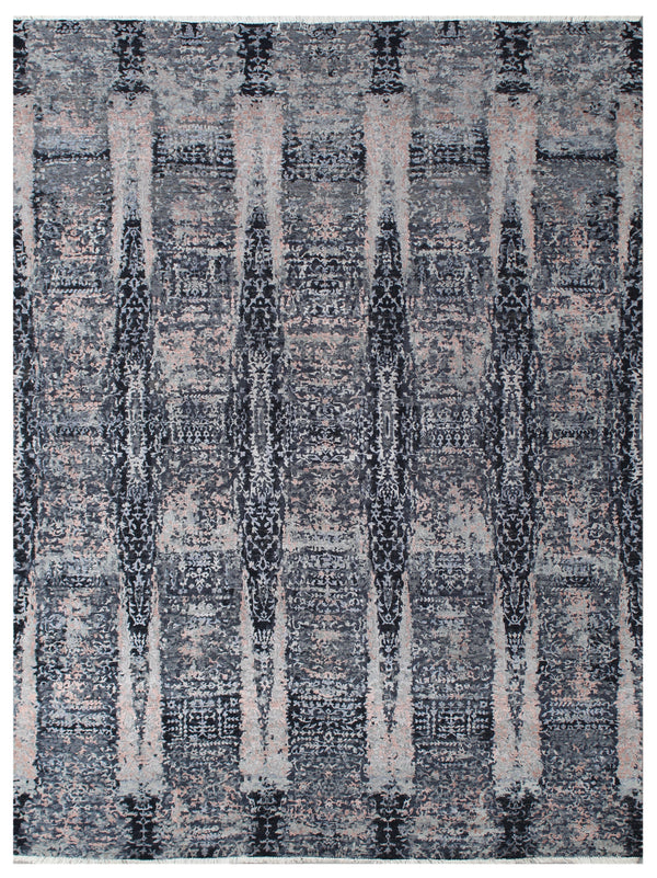 Charcoal Pink Hand Knotted Abstract Area Rug