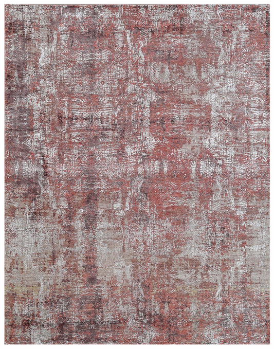 Brick Red Hand Knotted Abstract Area Rug