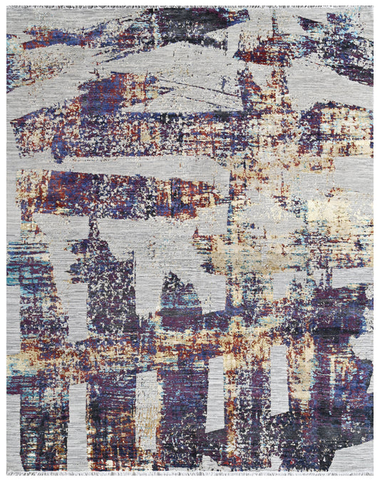 Multi Color Hand Knotted AbstractArea Rug