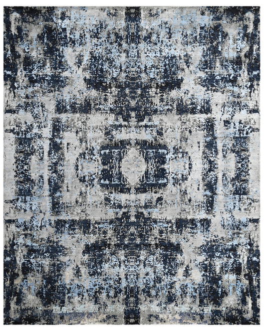 Denim Blue Hand Knotted Abstract Area Rug