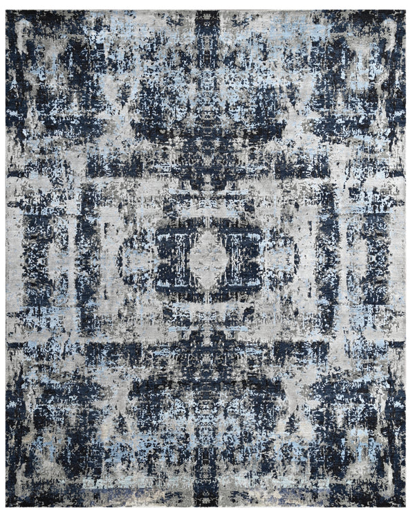 Denim Blue Hand Knotted Abstract Area Rug