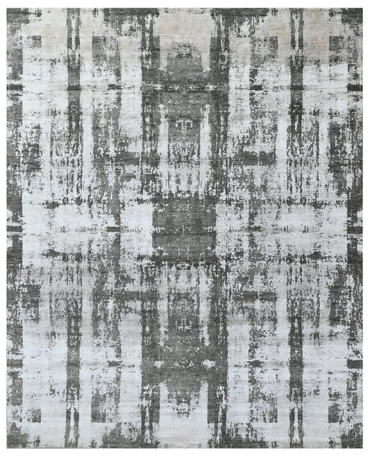 Slate Grey Hand Knotted Abstract Geometric Area Rug