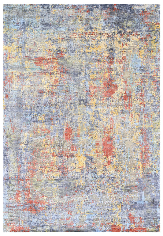 Vivid Mosaic Hand Knotted Silk Rug
