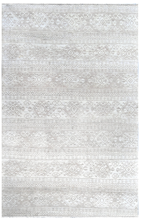 Beige Ivory Hand Knotted Southwestern Wool Area Rug
