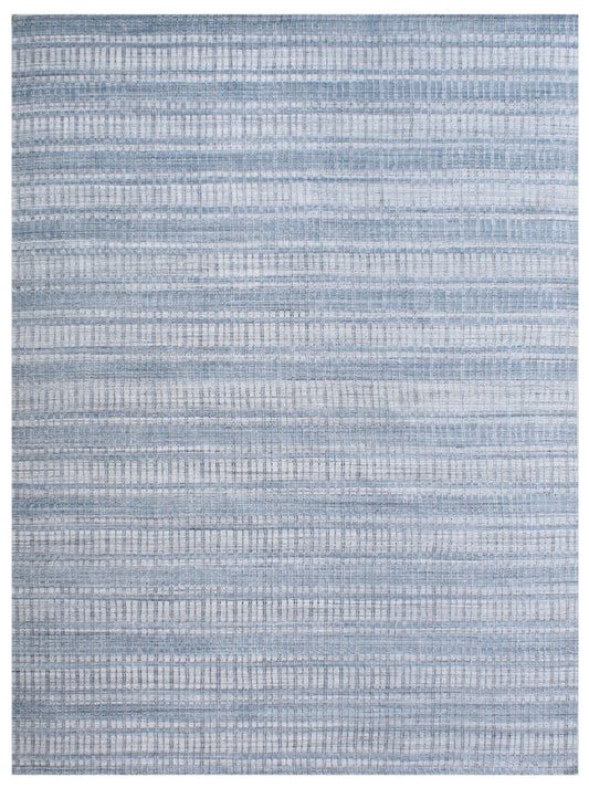 Light Blue Silver Grid Hand Woven Wool Bamboo Silk Rug