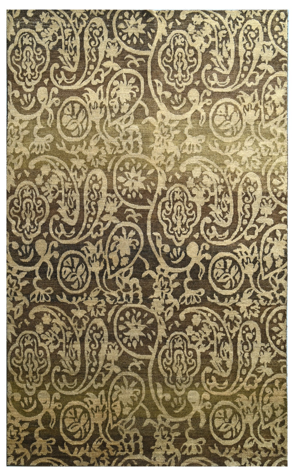 Brown Traditional Paisley Hand Knotted Wool Area Rug