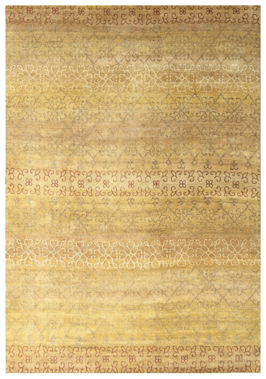 Gold Traditional Geometric Hand Knotted Area Rug