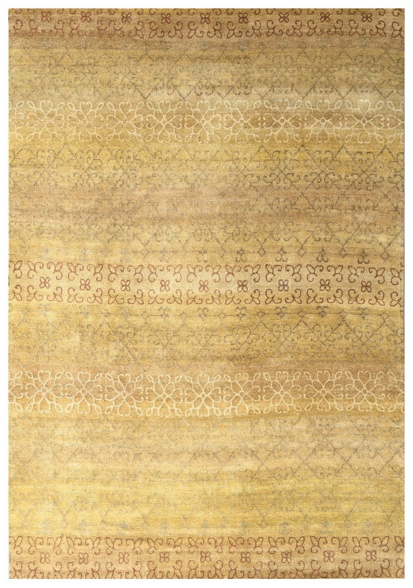 Gold Traditional Geometric Hand Knotted Area Rug