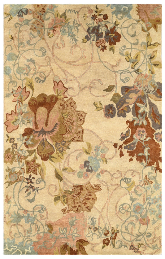 Light Gold Traditional Floral Hand Tufted Wool Area Rug