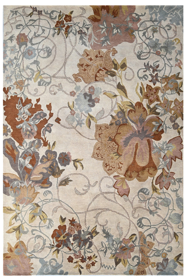 Camel Beige Traditional Floral Hand Tufted Wool Area Rug