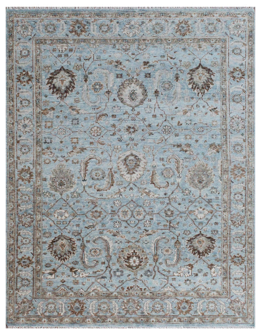 Sky Bloom Vintage Floral Hand Knotted Rug