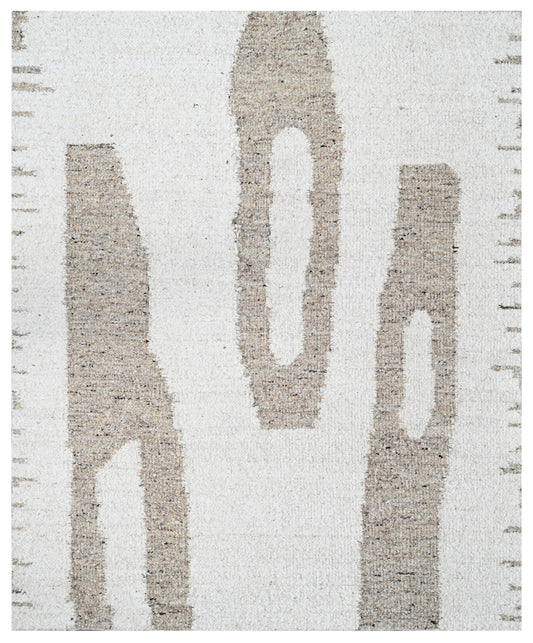 Ivory Tribal Pattern Wool Dhurrie