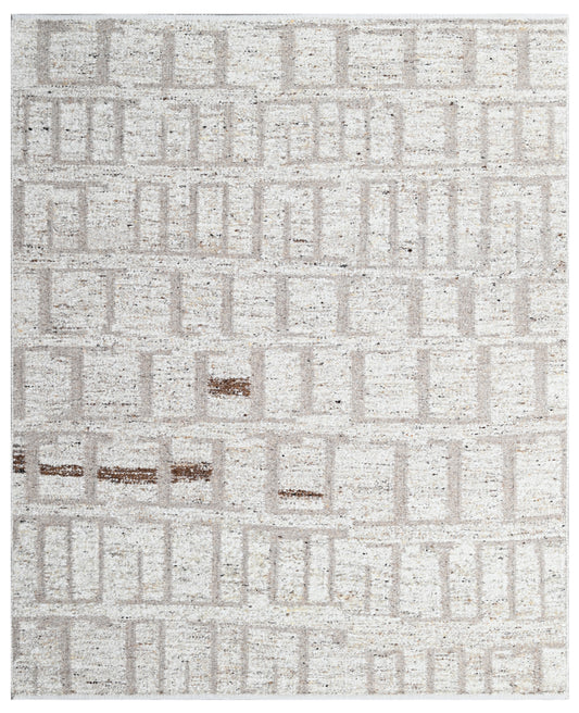 Subtle Grid Beige Wool Dhurrie