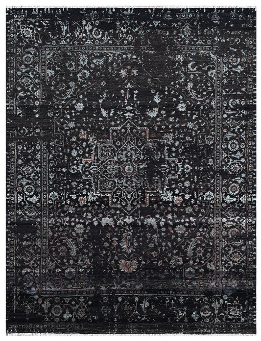 Assorted Black Traditional Hand Knotted Bamboo Silk Rug