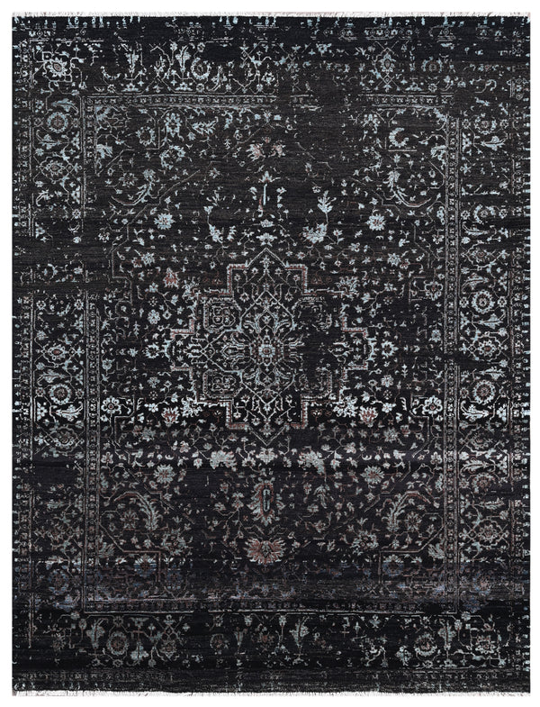 Assorted Black Traditional Hand Knotted Bamboo Silk Rug