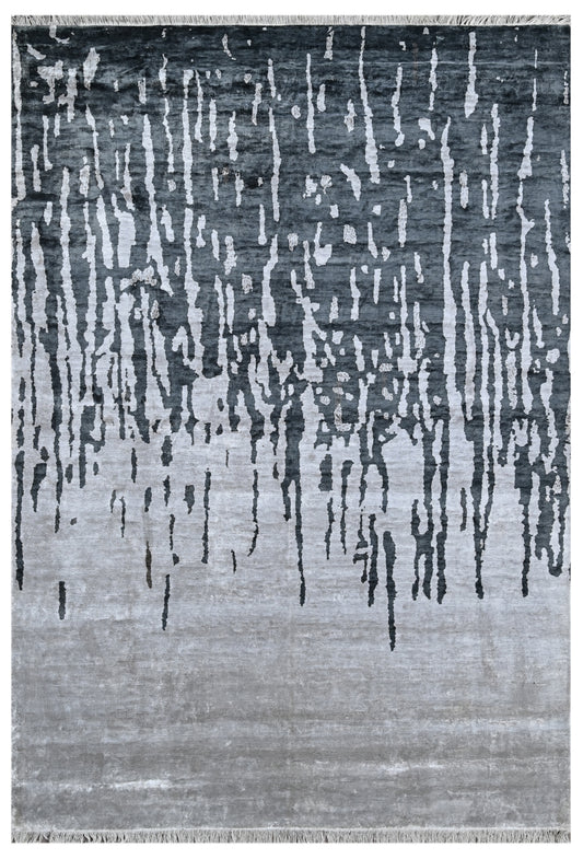 Assorted Grey Abstract Hand Knotted Bamboo Silk Rug