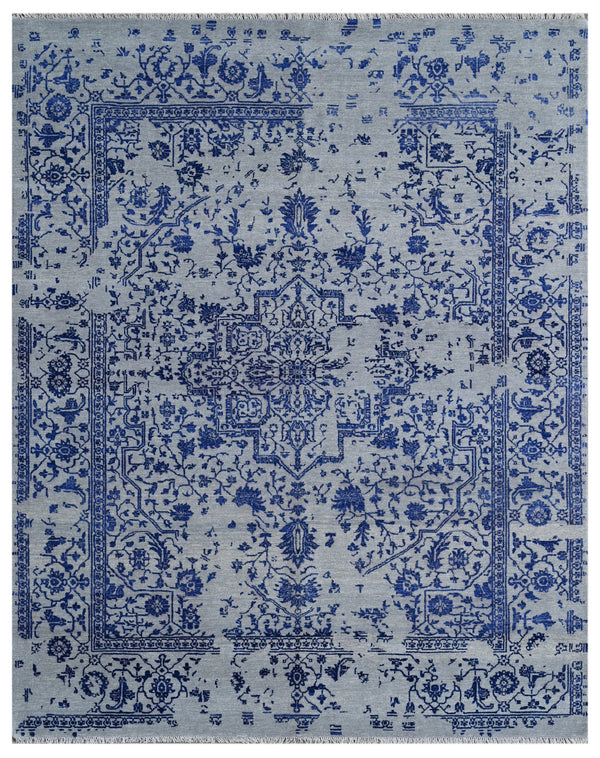 Assorted Ink Blue Traditional Hand Knotted Bamboo Silk Rug