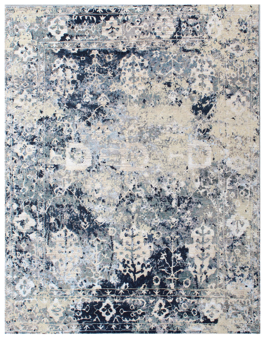 Silver Blue Floral Abstract Hand Knotted Carpet
