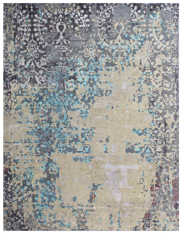 Multi Color Hand Knotted Wool & Bamboo Silk Abstract Rug