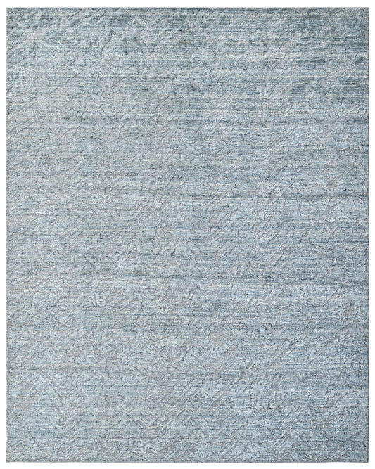 Light Blue Abstract Hand Woven Wool Area Rug