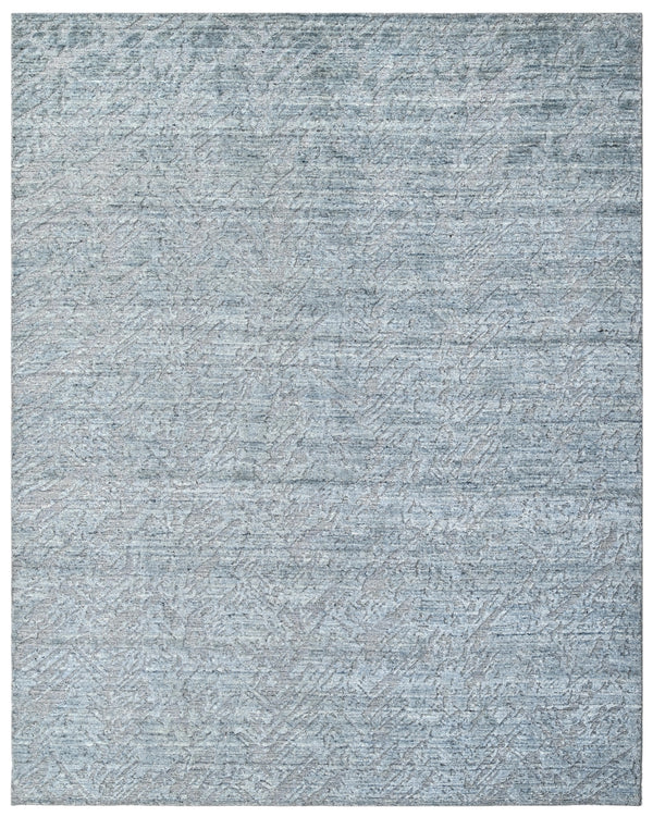 Light Blue Abstract Hand Woven Wool Area Rug