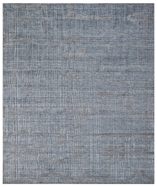 Denim Blue Abstract Hand Woven Wool Area Rug