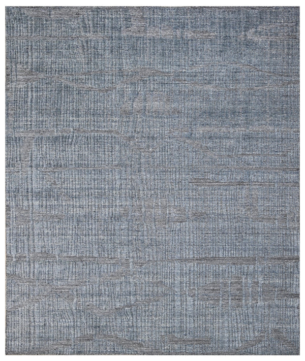 Denim Blue Abstract Hand Woven Wool Area Rug