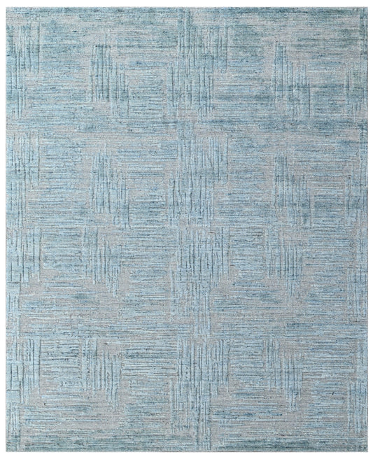 Aqua Blue Abstract Hand Woven Wool Area Rug