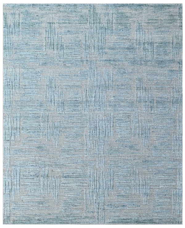 Aqua Blue Abstract Hand Woven Wool Area Rug