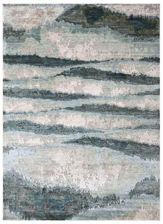 Hand Knotted Bamboo Silk Abstract Wave Rug