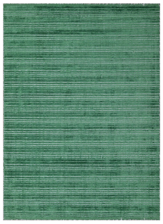 Dark Green Linear Hand Woven Wool Bamboo Silk Area Rug