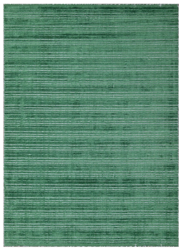 Dark Green Linear Hand Woven Wool Bamboo Silk Area Rug