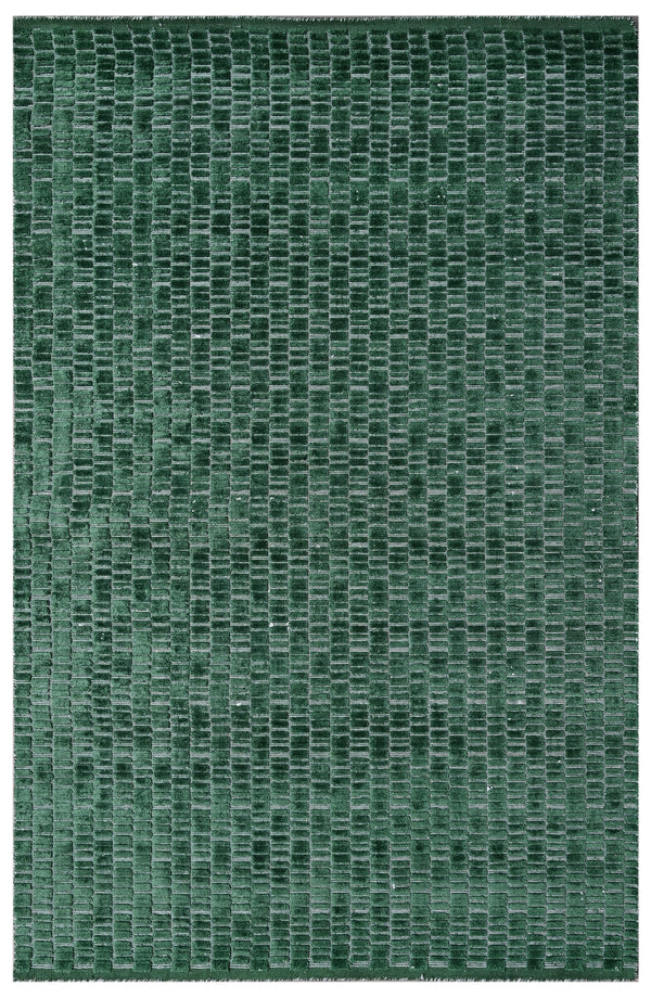 Dark Green Textured Hand Woven Wool Bamboo Silk Area Rug