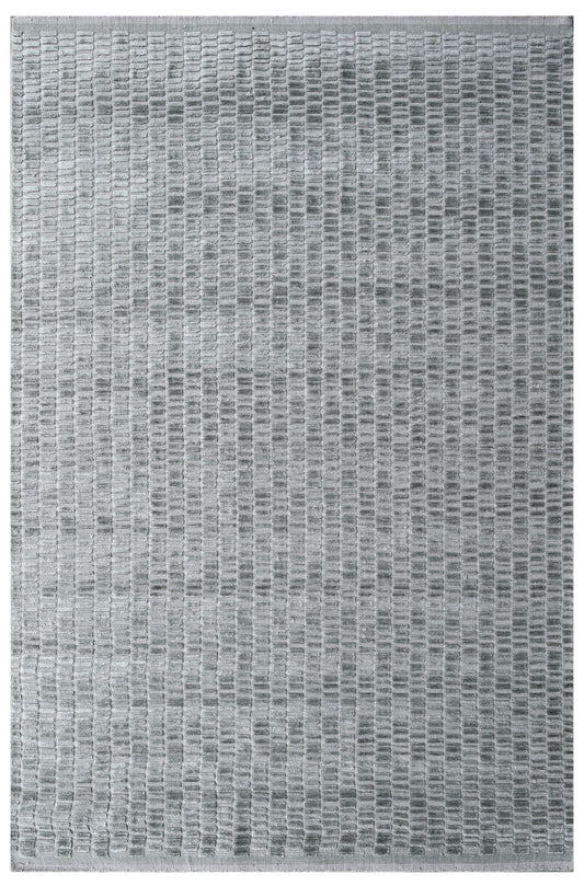 Marine Blue Textured Hand Woven Wool Bamboo Silk Area Rug