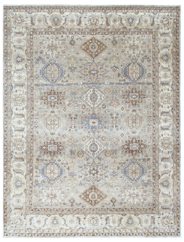 Grey Beige Hand Knotted Wool Rug