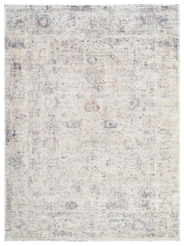 Ivory Bloom Hand Knotted Wool Vintage Rug