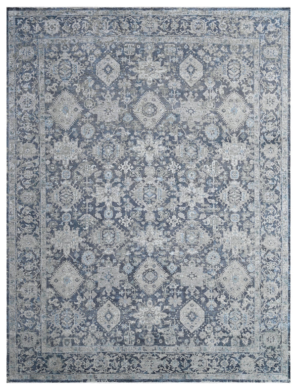 Oxidixed Navy Traditional Hand Knotted Wool Area Rug