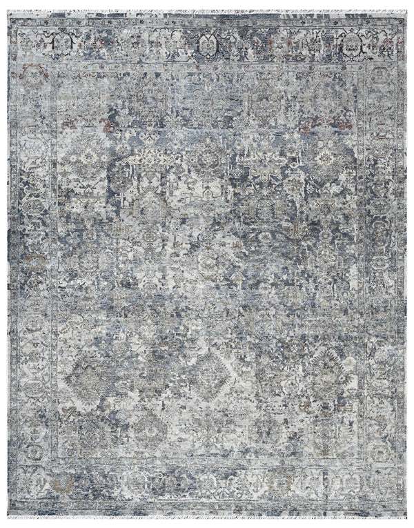 Grey Blue Oxidised Hand Knotted Distressed Oriental Rug