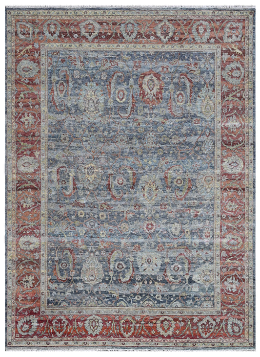 Slate Grey Rust Hand Knotted Traditional Rug