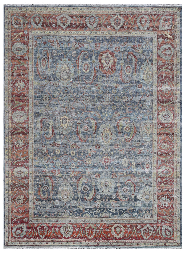 Slate Grey Rust Hand Knotted Traditional Rug