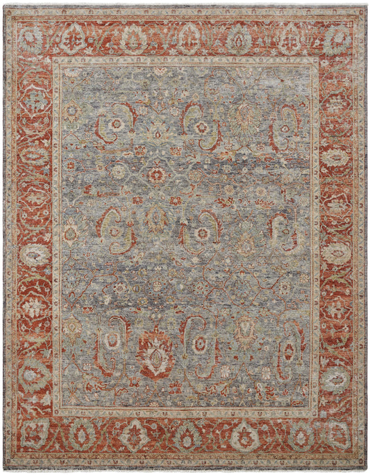 Slate Grey Rust Hand Knotted Traditional Rug